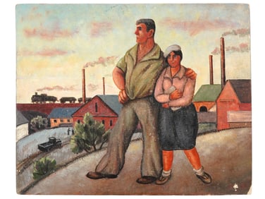 RUSSIAN AVANT GARDE PAINTING ATTR TO EL LISITSKY COUPLE