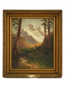 ANTIQUE PAINTING MOUNTAIN LANDSCAPE SIGNED FRAMED
