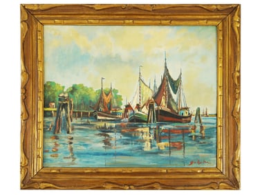 MID CENTURY MARINE SCENE PAINTING SIGNED FRAMED