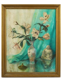 MID CENTURY PAINTING STILL LIFE SIGNED NAZEL BRUHN