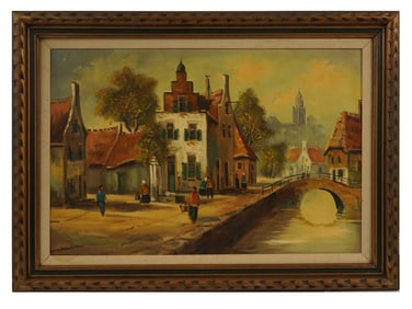 ATTR TO HENRY MORET FRENCH CITYSCAPE OIL PAINTING