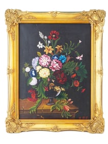 MODERN FLORAL STILL LIFE OIL PAINTING BY H RIKI