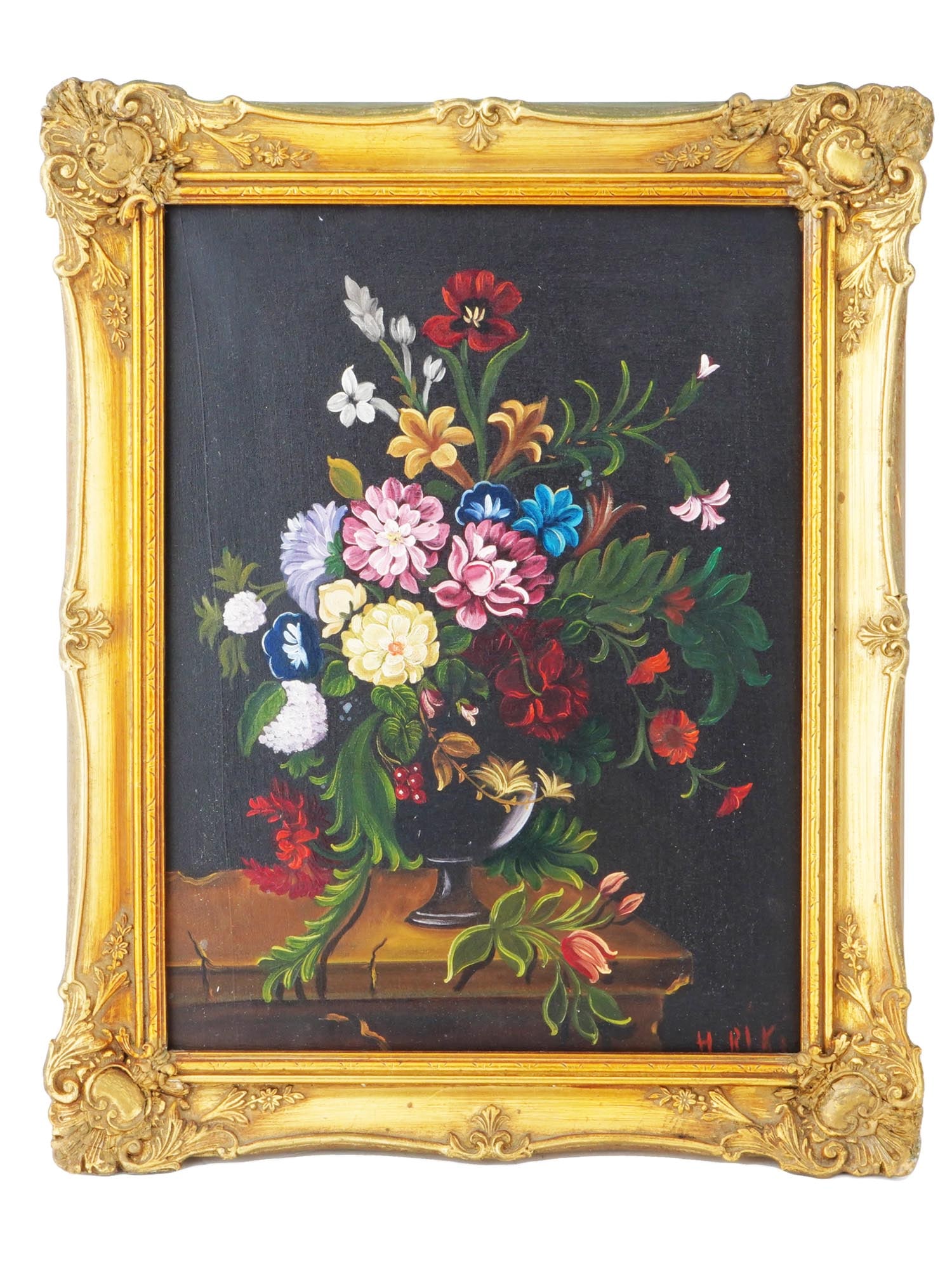 MODERN FLORAL STILL LIFE OIL PAINTING BY H RIKI (1 of 5)