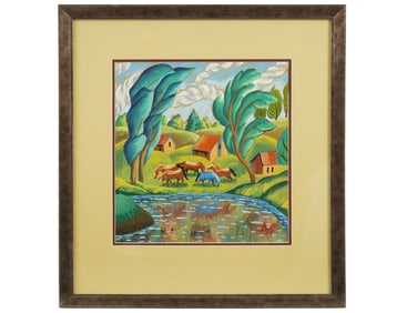 MODERNIST LANDSCAPE GOUACHE PAINTING SIGNED DIX
