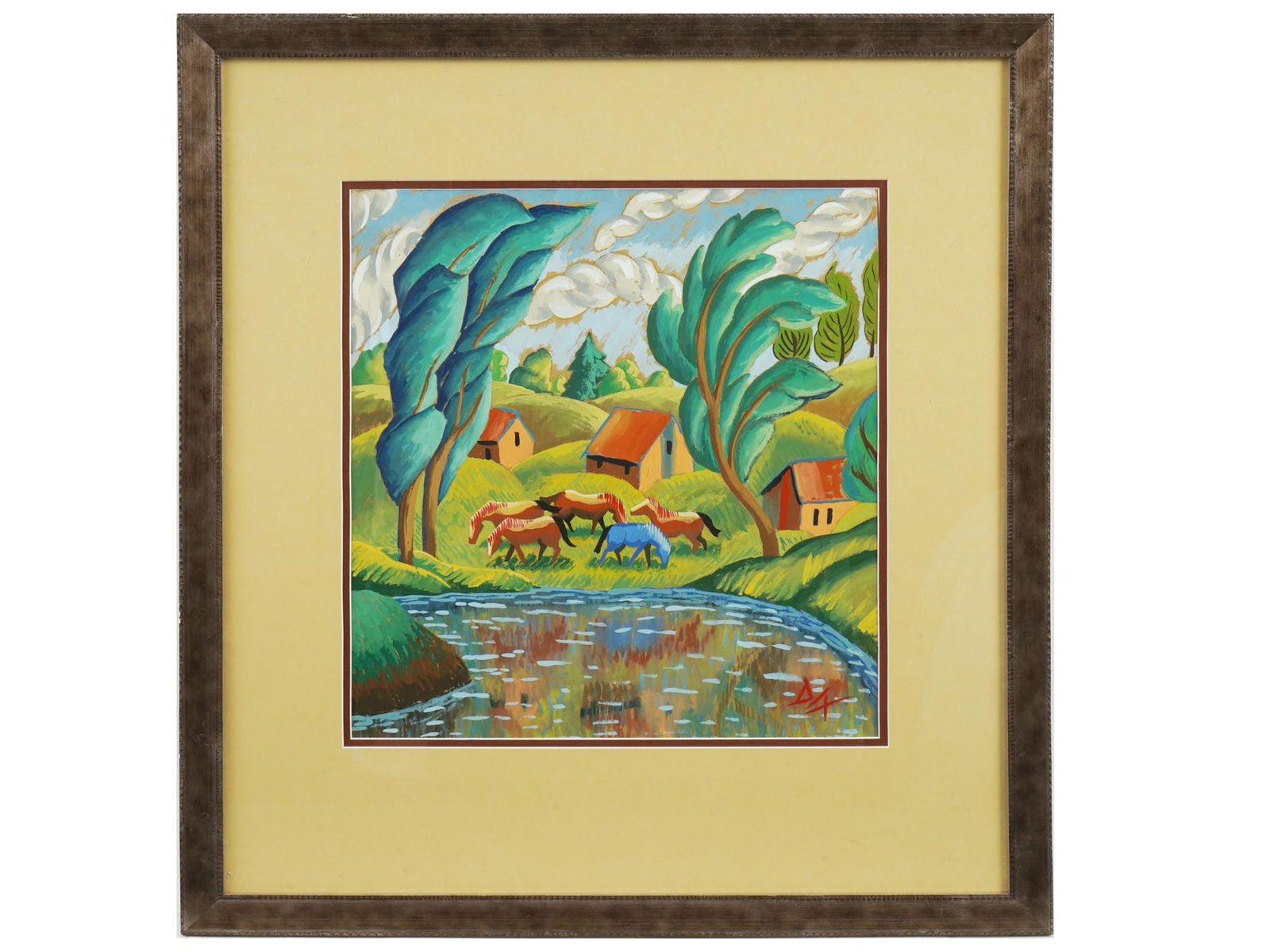 MODERNIST LANDSCAPE GOUACHE PAINTING SIGNED DIX (1 of 4)