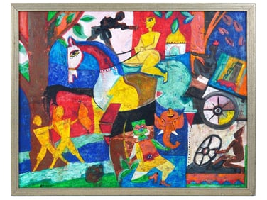 ATTR TO MAQBOOL FIDA HUSAIN INDIAN OIL PAINTING
