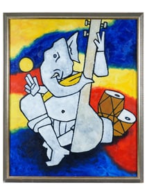 MAQBOOL FIDA HUSAIN MANNER INDIAN OIL PAINTING W COA