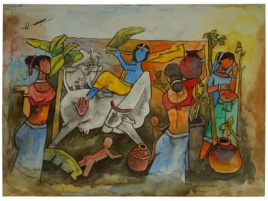 ATTR MAQBOOL F HUSAIN INDIAN WATERCOLOR PAINTING W COA