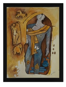 ATTR MAQBOOL F HUSAIN INDIAN WATERCOLOR PAINTING W COA