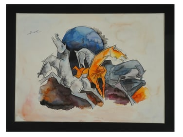 ATTR MAQBOOL F HUSAIN INDIAN WATERCOLOR PAINTING W COA