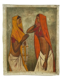 INDIAN PORTRAIT OIL PAINTING ATTR B PRABHA W COA