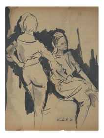 ATTR ELAINE DE KOONING PORTRAIT WATERCOLOR PAINTING