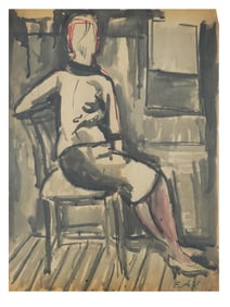 ATTR ELAINE DE KOONING PORTRAIT WATERCOLOR PAINTING