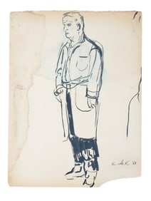 ATTR ELAINE DE KOONING SKETCH PORTRAIT INK PAINTING