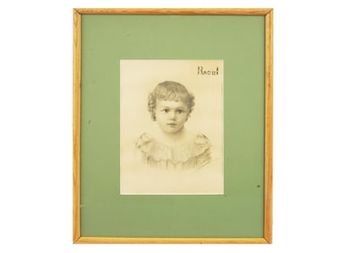 ANTIQUE CHILD PORTRAIT CHARCOAL DRAWING SIGNED