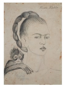ATTR TO FRIDA KAHLO SELF PORTRAIT PENCIL PAINTING