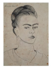 ATTR TO FRIDA KAHLO SELF PORTRAIT PENCIL PAINTING
