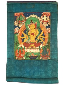 ANTIQUE CHINESE THANGKA PAINTING FROM TIBET MANJUSHRI