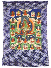 ANTIQUE CHINESE THANGKA PAINTING FROM TIBET GREEN TARA