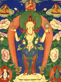 ANTIQUE CHINESE THANGKA PAINTING TIBET AVALOKITESVARA
