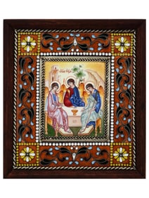 MODERN RUSSIAN HOLY TRINITY ENAMEL ON SILVER ICON