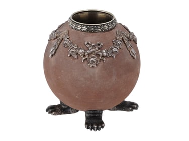 LARGE RUSSIAN SILVER AND SANDSTONE MATCH HOLDER