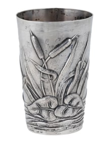 ANTIQUE POLISH ART DECO SILVER WINE CUP W REEDS