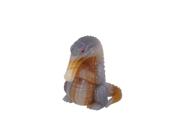 RUSSIAN CARVED AGATE CROCODILE W GOLD AND RUBY EYES