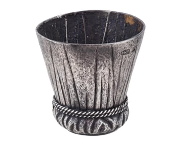 RUSSIAN EMBOSSED SILVER VODKA SHOT CUP