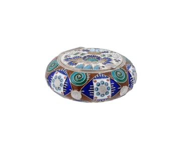 RUSSIAN 88 SILVER AND CLOISONNE ENAMEL PILL BOX