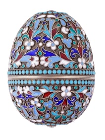 RUSSIAN SILVER ENAMEL EGG SHOT CUPS WITH 2 STANDS