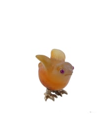 RUSSIAN SILVER CARVED AGATE RUBY EYES CHICK FIGURINE