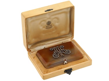 RUSSIAN 14K GOLD RUBIES DIAMONDS AGATE CIGARETTE CASE
