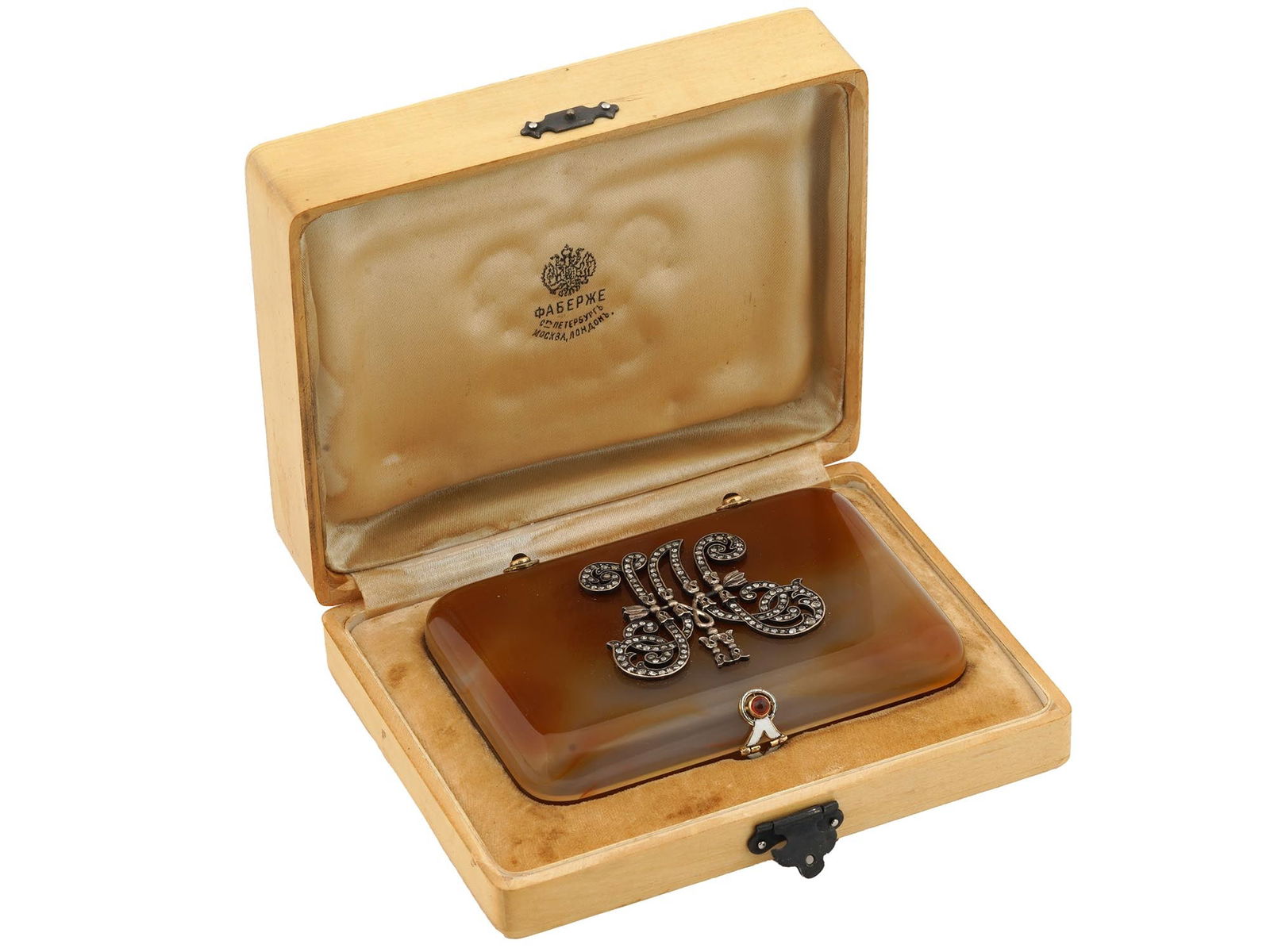 RUSSIAN 14K GOLD RUBIES DIAMONDS AGATE CIGARETTE CASE (1 of 7)