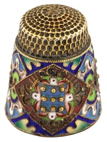 RUSSIAN GILT SILVER CLOISONNE ENAMEL THIMBLE