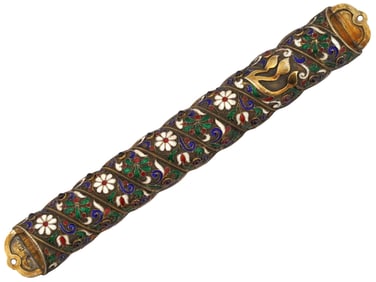 RUSSIAN JUDAICA GILT SILVER CLOISONNE ENAMEL MEZUZAH