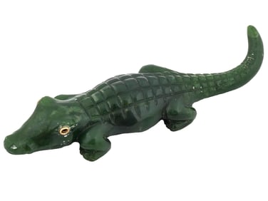 RUSSIAN HAND CARVED NEPHRITE JADE ALLIGATOR FIGURINE