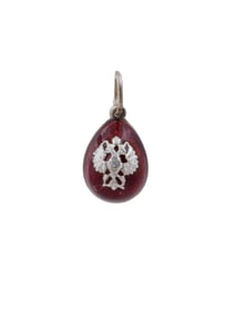 RUSSIAN SILVER RED GUILLOCHE ENAMEL EGG PENDANT