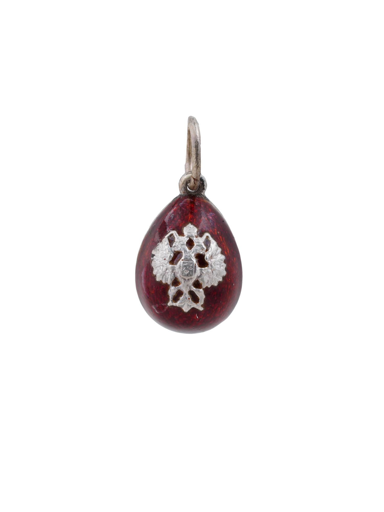 RUSSIAN SILVER RED GUILLOCHE ENAMEL EGG PENDANT (1 of 5)