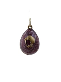 RUSSIAN GILT SILVER KIWI BIRD GUILLOCHE EGG PENDANT