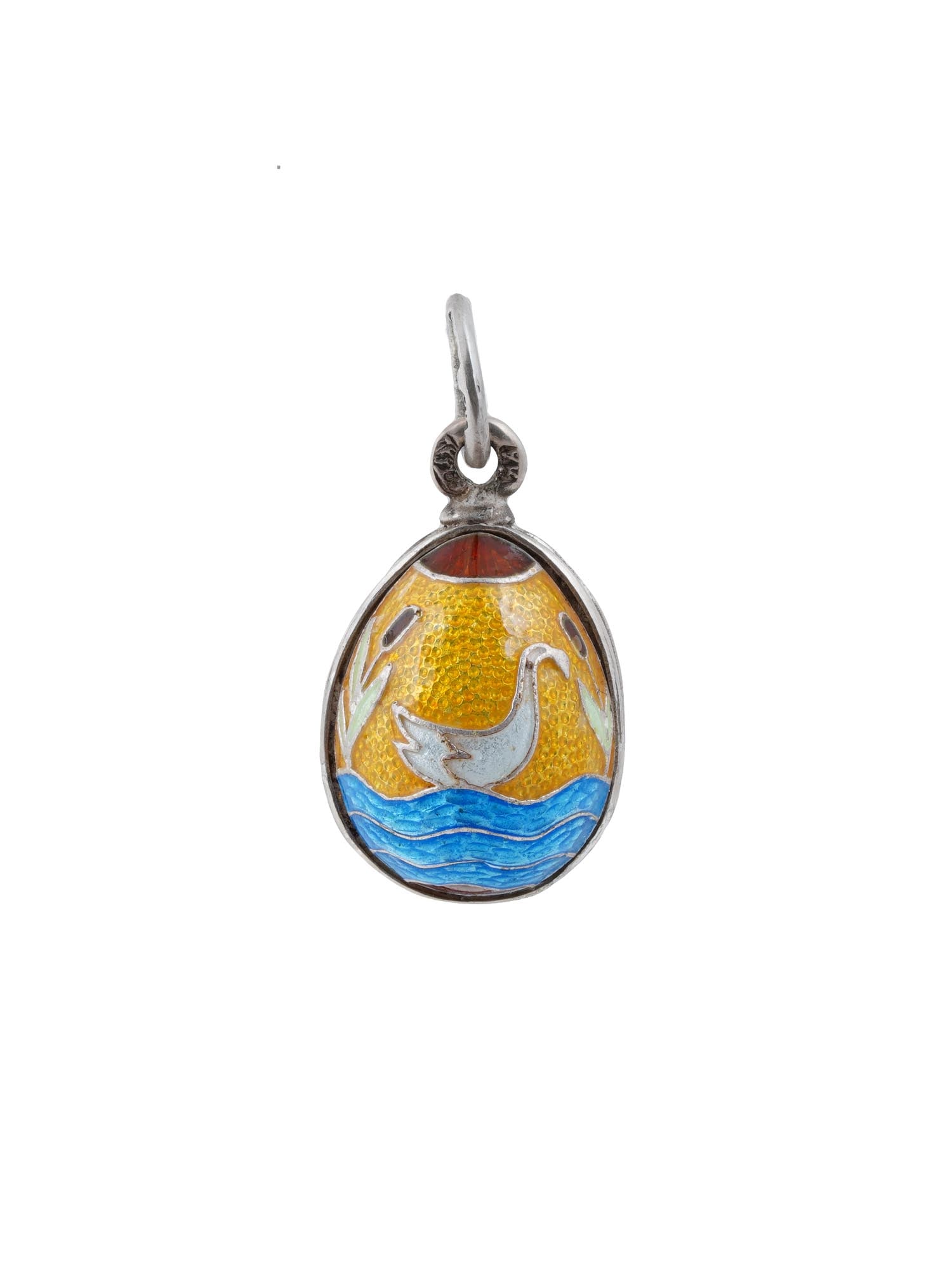 RUSSIAN SILVER ENAMEL EASTER EGG PENDANT W SWANS (1 of 4)