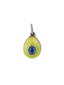 RUSSIAN SILVER GUILLOCHE ENAMEL EGG PENDANT W GEMSTONES