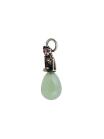RUSSIAN GILT SILVER NEPHRITE RUBY CAT EGG PENDANT