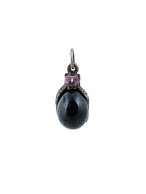 RUSSIAN SILVER NEPHRITE JADE EASTER EGG PENDANT OWL