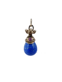 RUSSIAN SILVER LAPIS LAZULI EGG PENDANT W HELMET