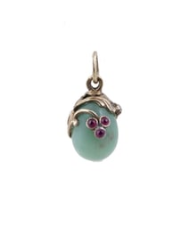 RUSSIAN GILT SILVER JADE RUBY DIAMOND EGG PENDANT