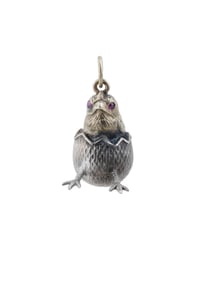 RUSSIAN GILT SILVER CHICK EGG PENDANT W RUBY EYES