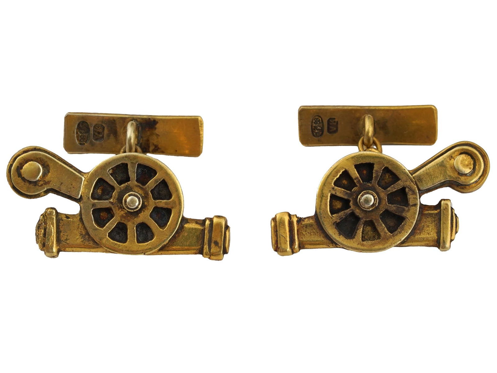 PAIR OF RUSSIAN FIGURAL CANNON GILT SILVER CUFFLINKS (1 of 5)