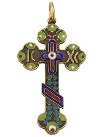 RUSSIAN 84 SILVER ENAMEL ORTHODOX CROSS PENDANT