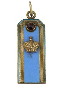 RUSSIAN GILT SILVER ENAMEL MILITARY STRAP PENDANT
